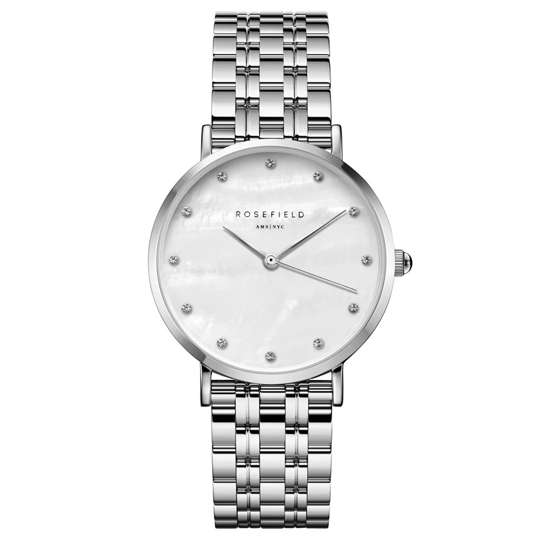 Rosefield - The Upper East Side Silver m. lænke, 33 mm - Perlemor, rustfrit stål