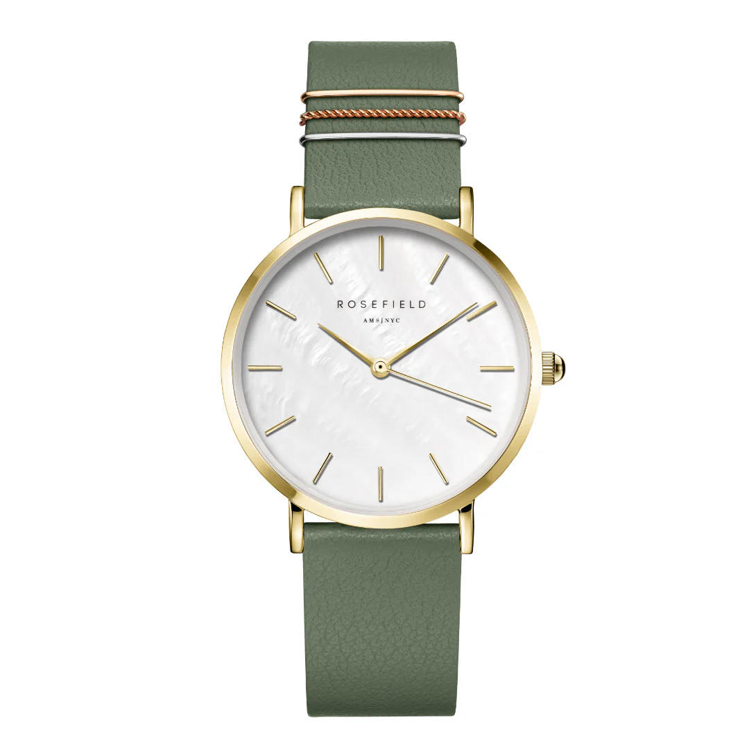 Rosefield - The West Village Fresh Olive m. rem, 33 mm - Hvid, rustfrit stål