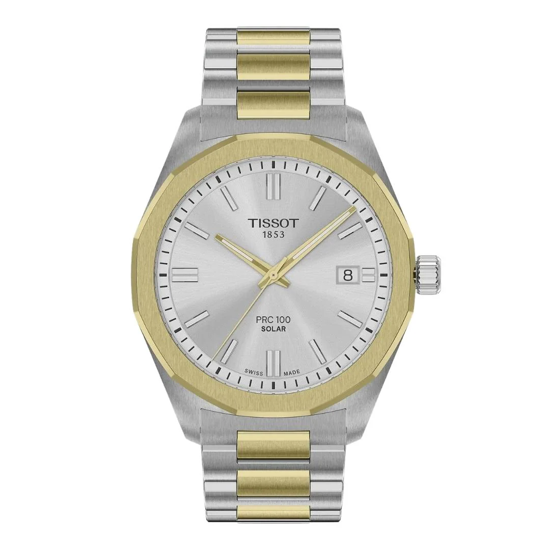 Tissot - PRC 100 Solar bicolor m. sølv urskive, 39 mm - T1514222203100
