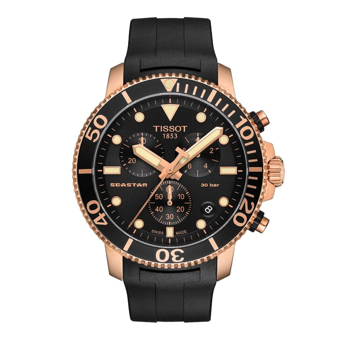 Tissot - Seastar Chrono m. sort gummirem, 45,5 mm - T1204173705100