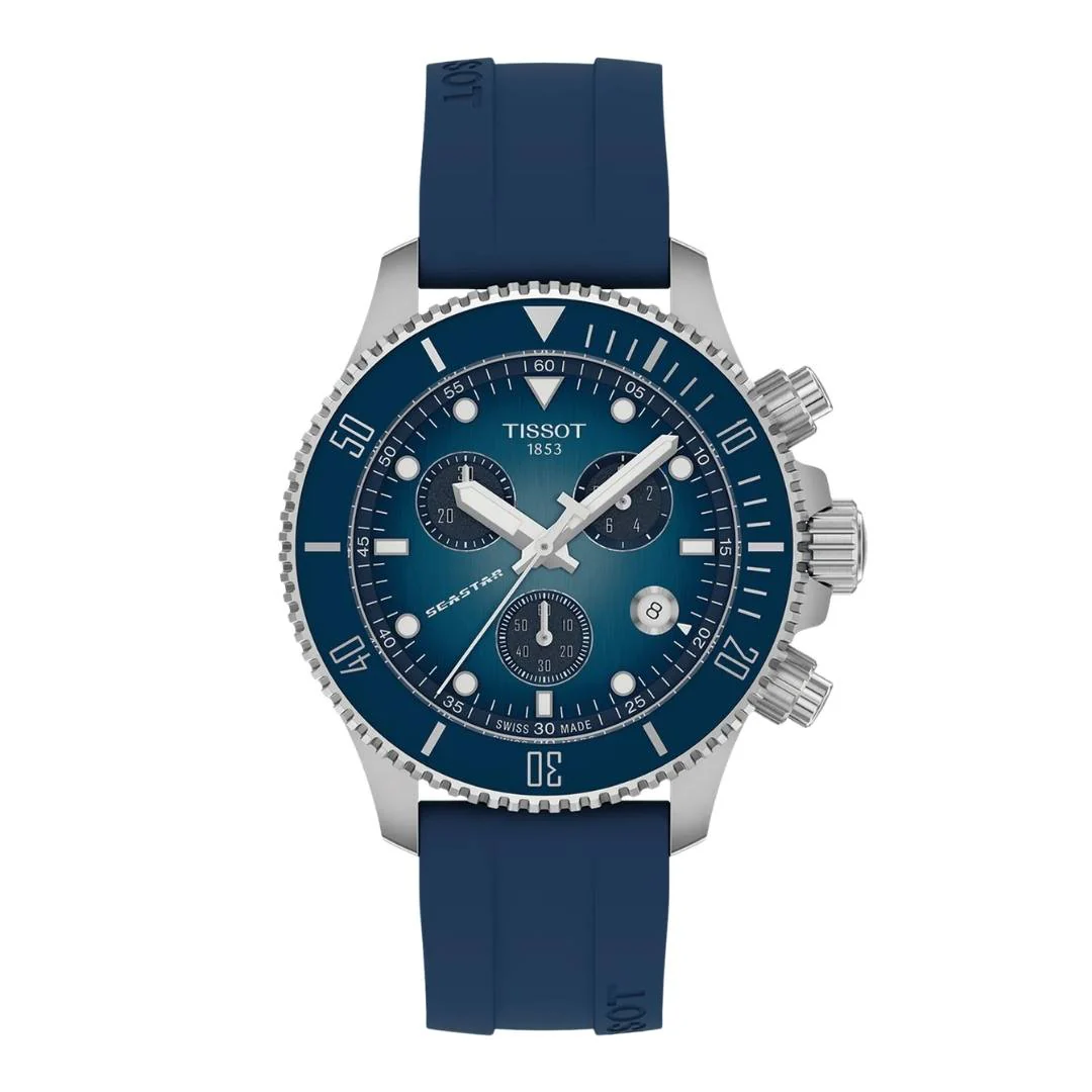 Tissot - Seastar m. blå gummirem, 38 mm - T1202171704100