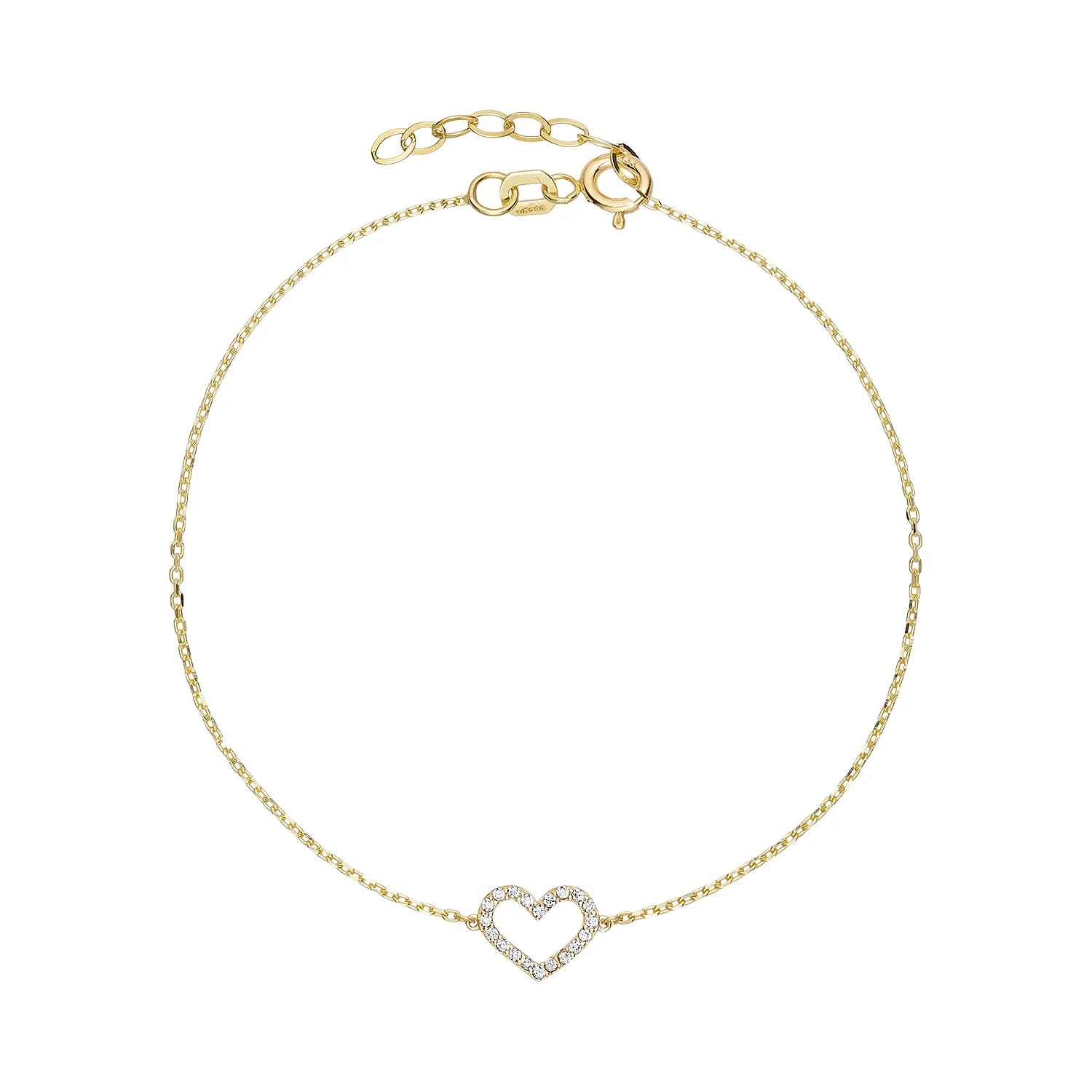 Vibholm GULD - Armbånd m. hjerte og zirkonia, 16,5+2 cm - 8 kt. guld