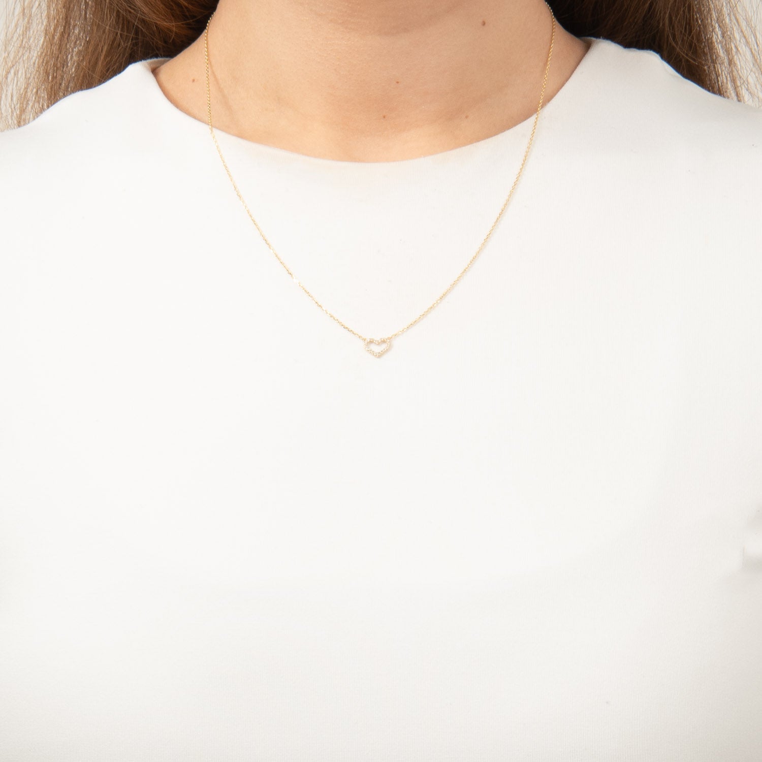 Vibholm GULD - Halskæde m. hjertevedhæng og zirkonia, 45+3 cm - 8 kt. guld - Image 2