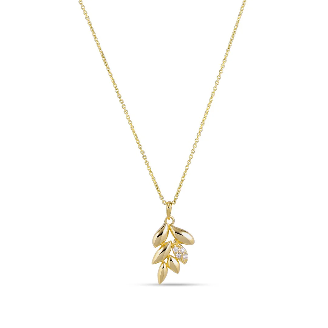 Vibholm GULD - Vedhæng m. zirkonia/blad, 45+3 cm - 9 karat guld