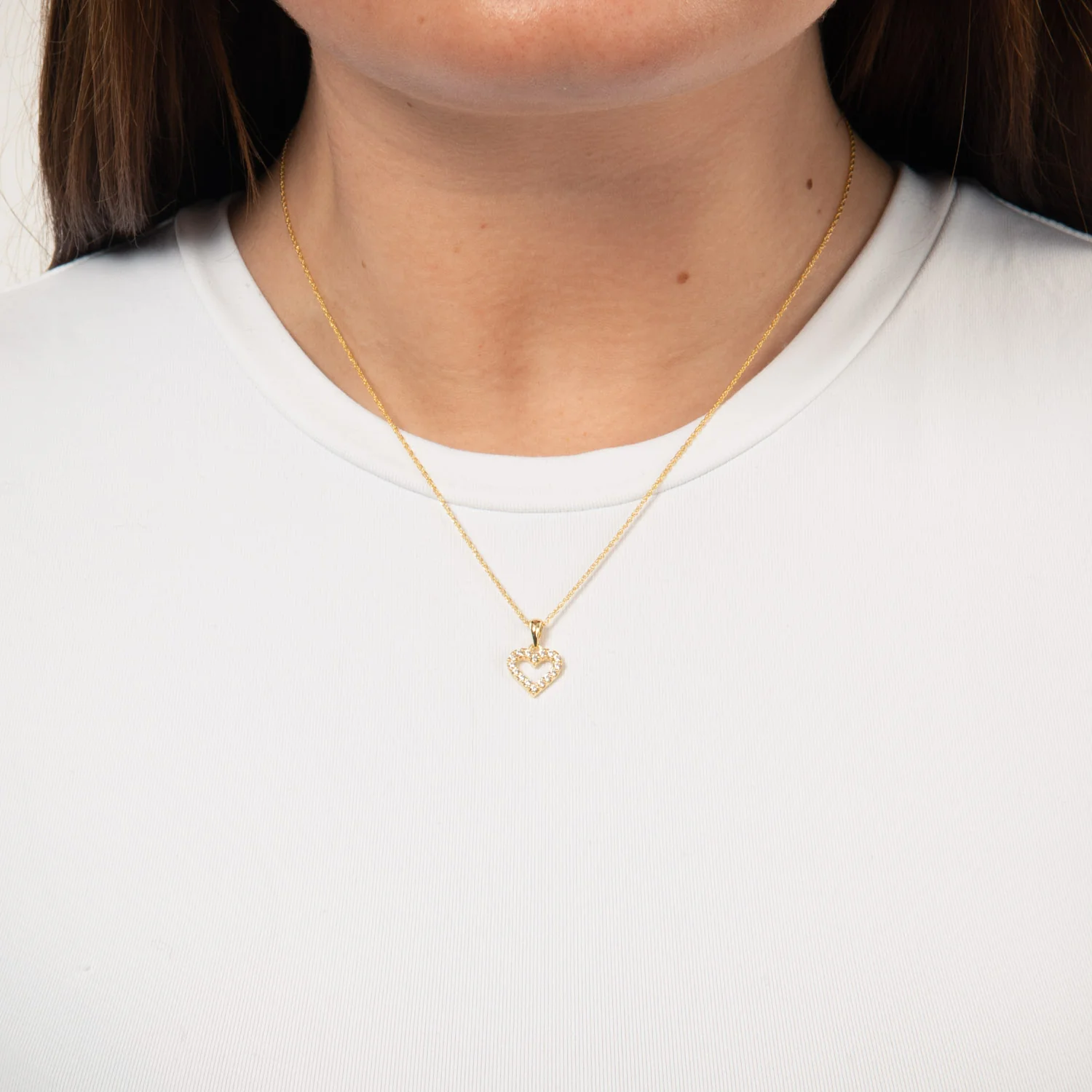 Vibholm Sølv - Åben zirkonia hjerte, 45cm - Forgyldt sølv - Image 2