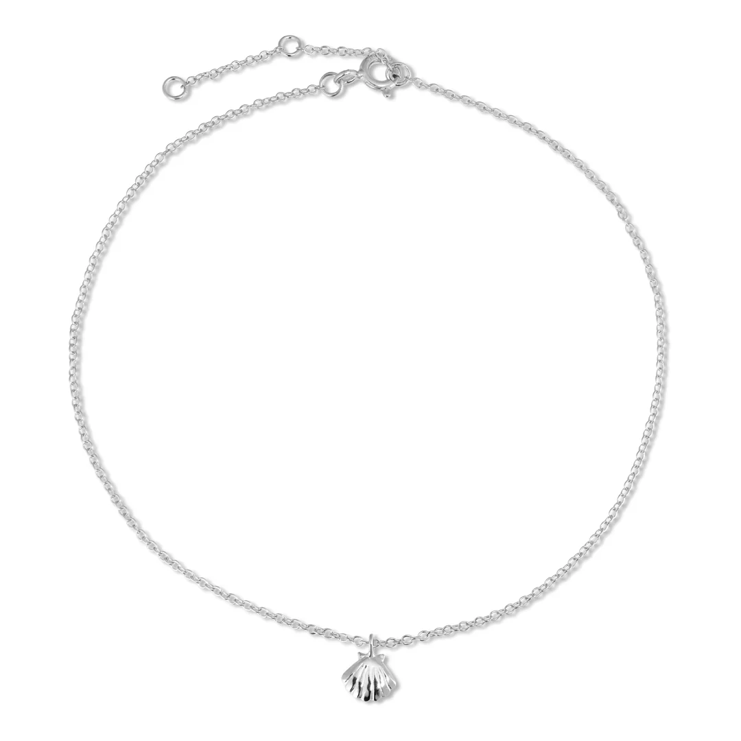 Vibholm SØLV - Ankelkæde m. musling charm, 23+3 cm - Sølv