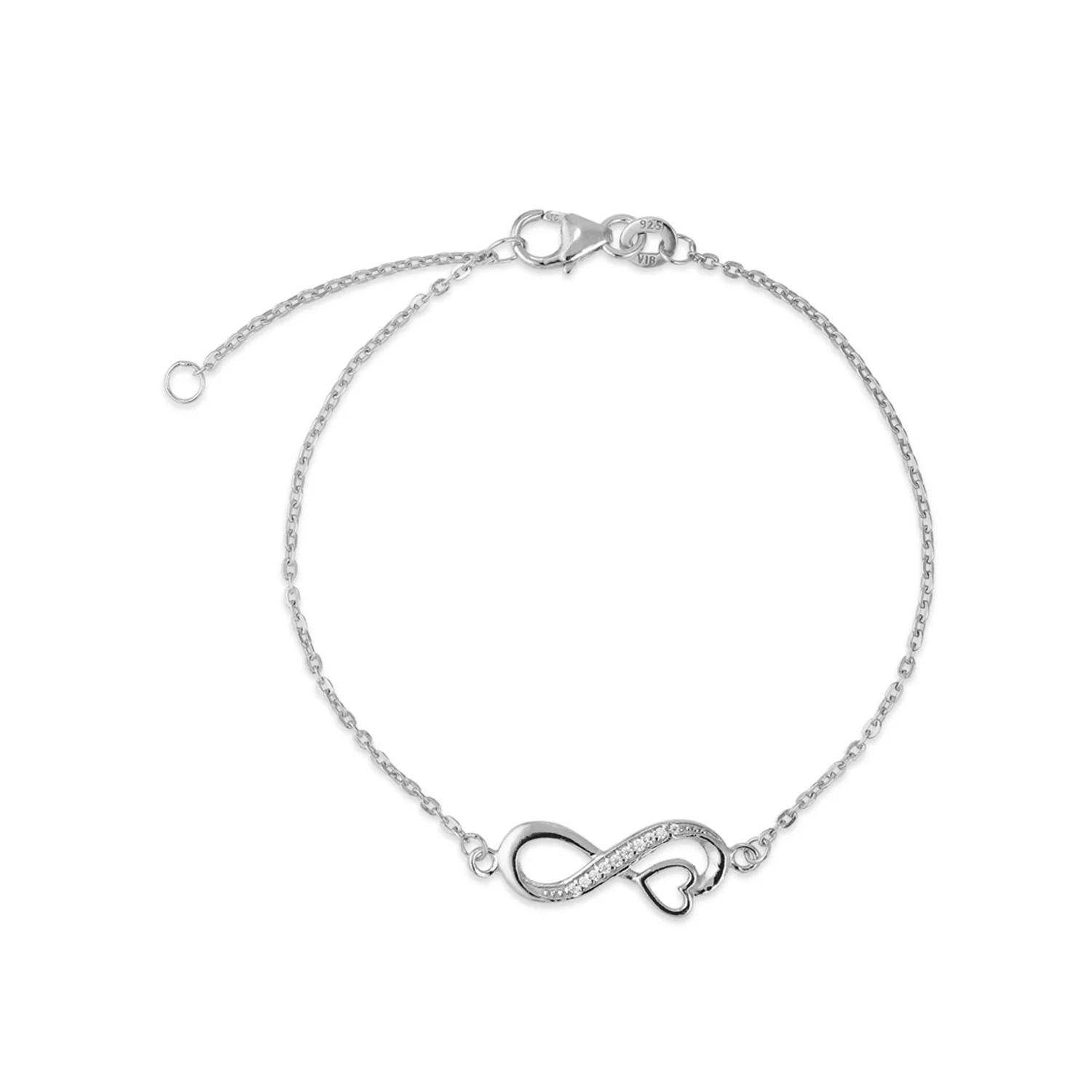 Vibholm SØLV - Armbånd m. evighedstegn og hjerte, 16+3 cm - Sølv