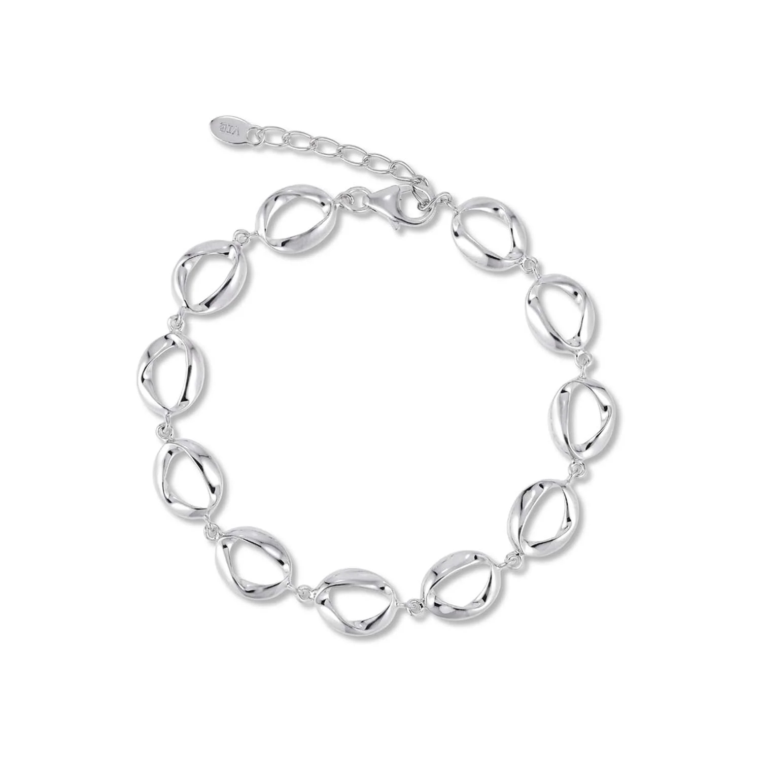Vibholm SØLV - Armbånd m. runde led, 18+3 cm - Rhodineret sølv
