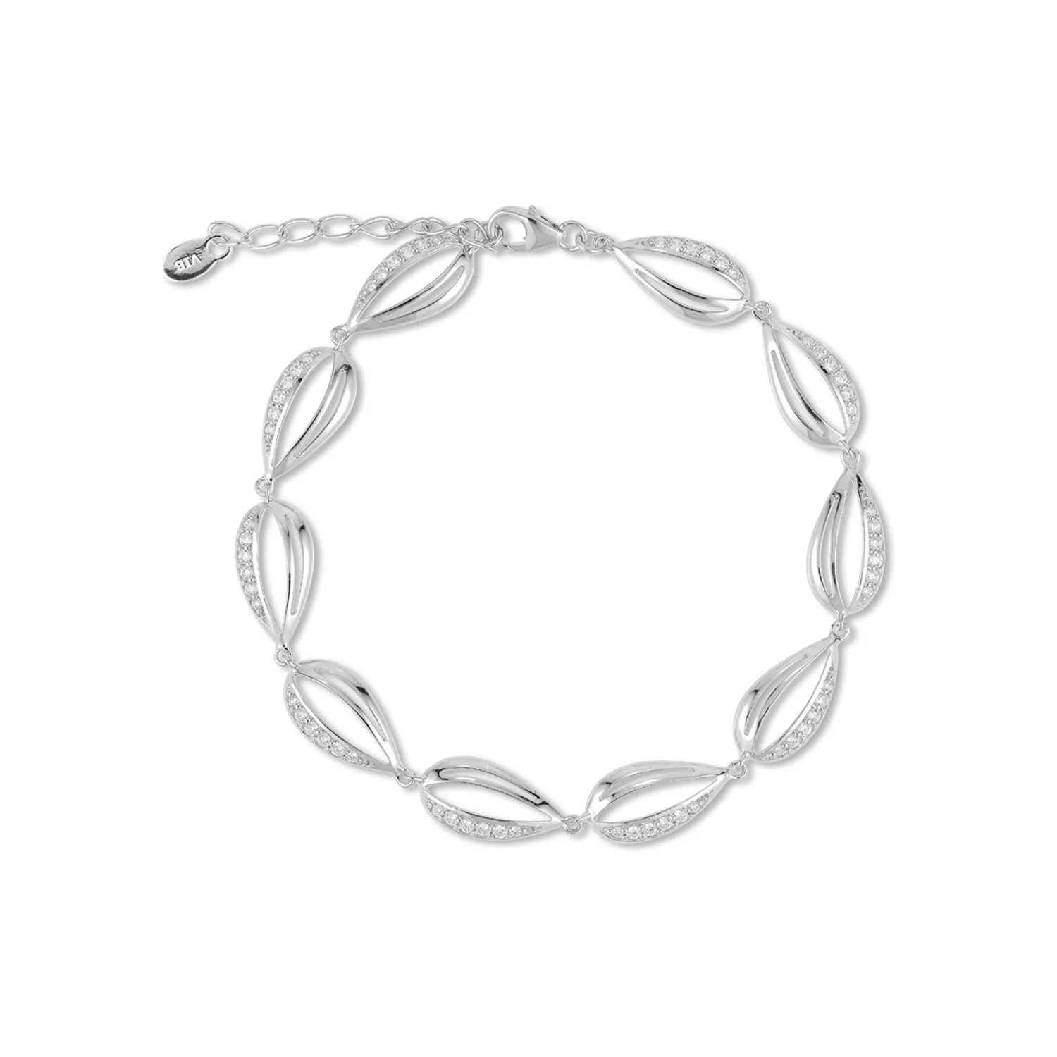 Vibholm SØLV - Armbånd m. zirkonia, 18,5+3 cm - Rhodineret sølv