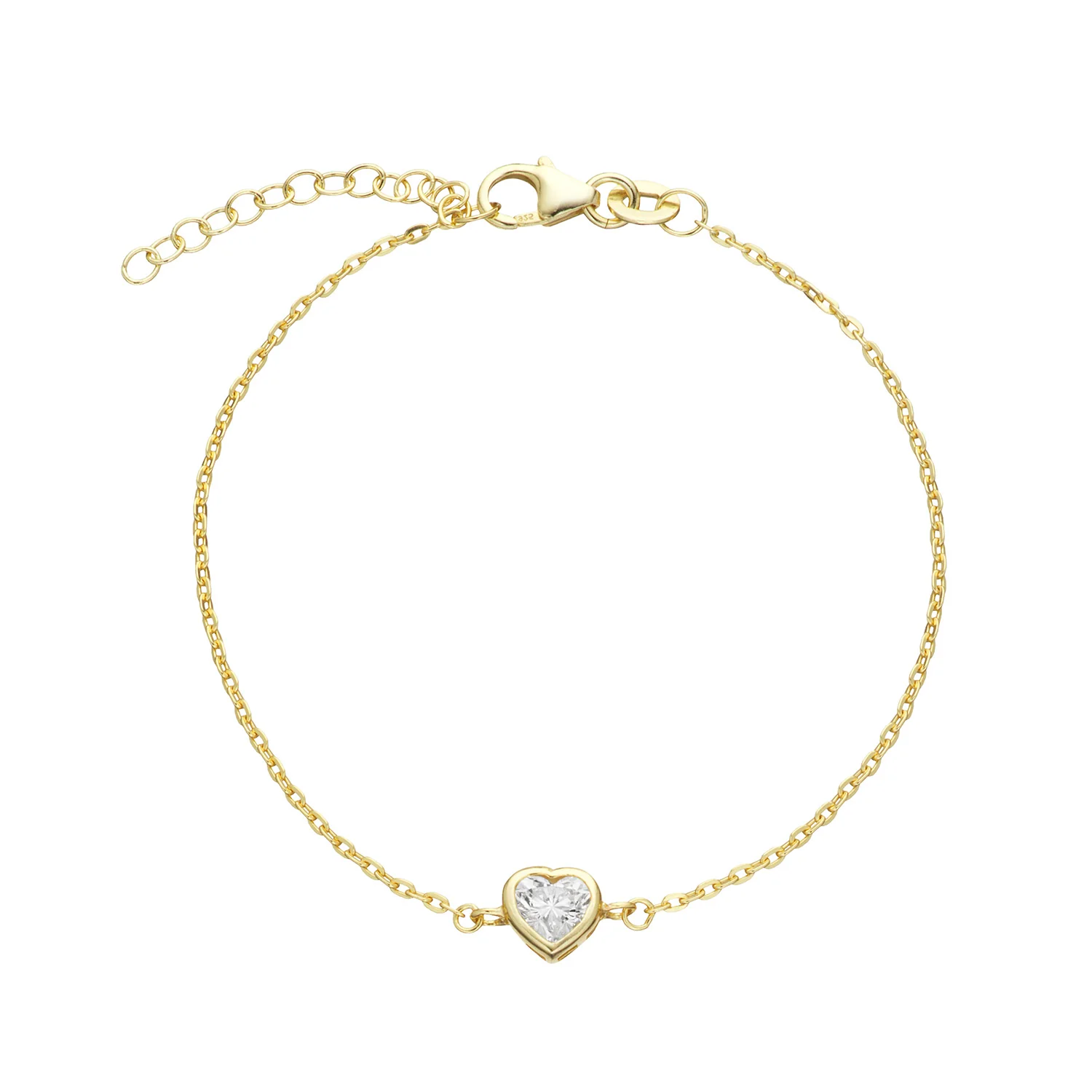 Vibholm SØLV - Armbånd med hjerte, zirkonia/16+3 cm - Forgyldt sølv