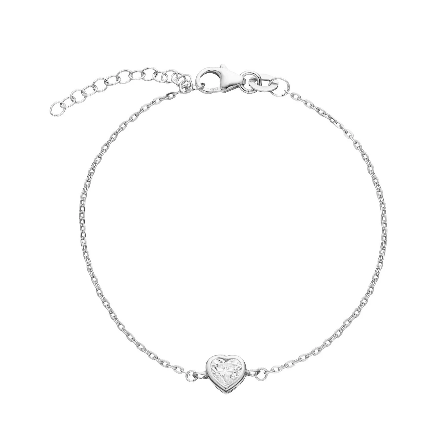 Vibholm SØLV - Armbånd med hjerte, zirkonia/16+3 cm - Sølv