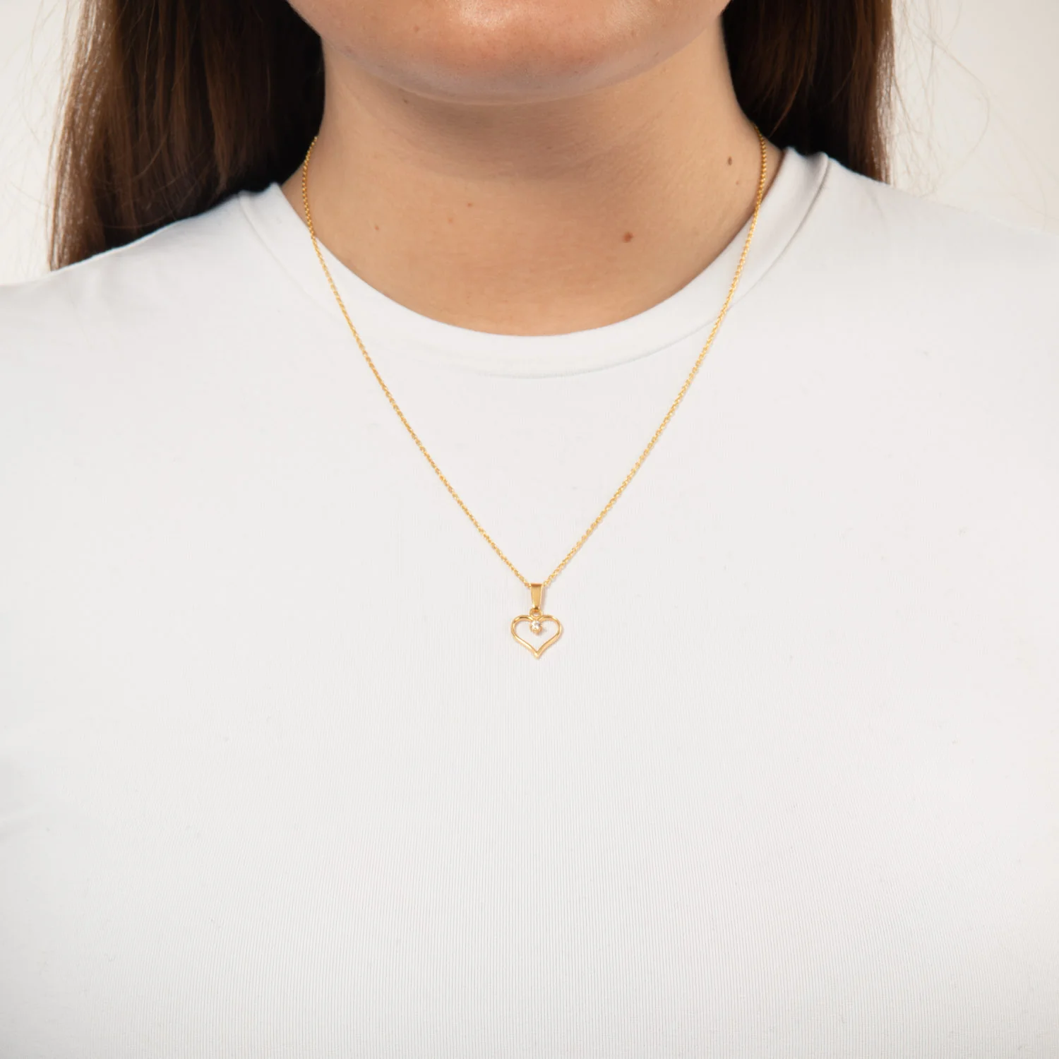 Vibholm SØLV - Hjerte halskæde med zirkonia, 45+5 cm - Forgyldt sterlingsølv - Image 2