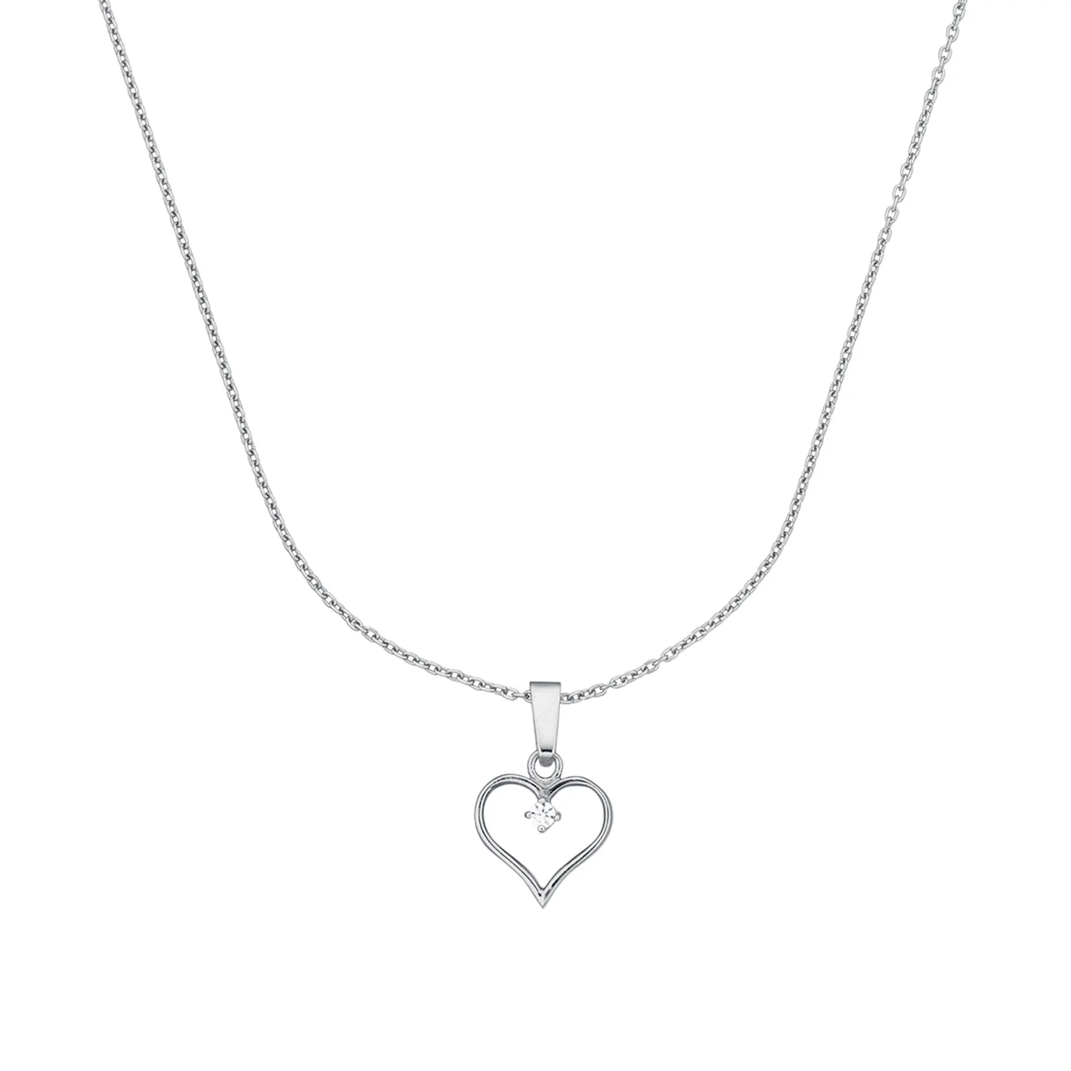 Vibholm SØLV - Hjerte halskæde med zirkonia, 45+5 cm - Sterlingsølv