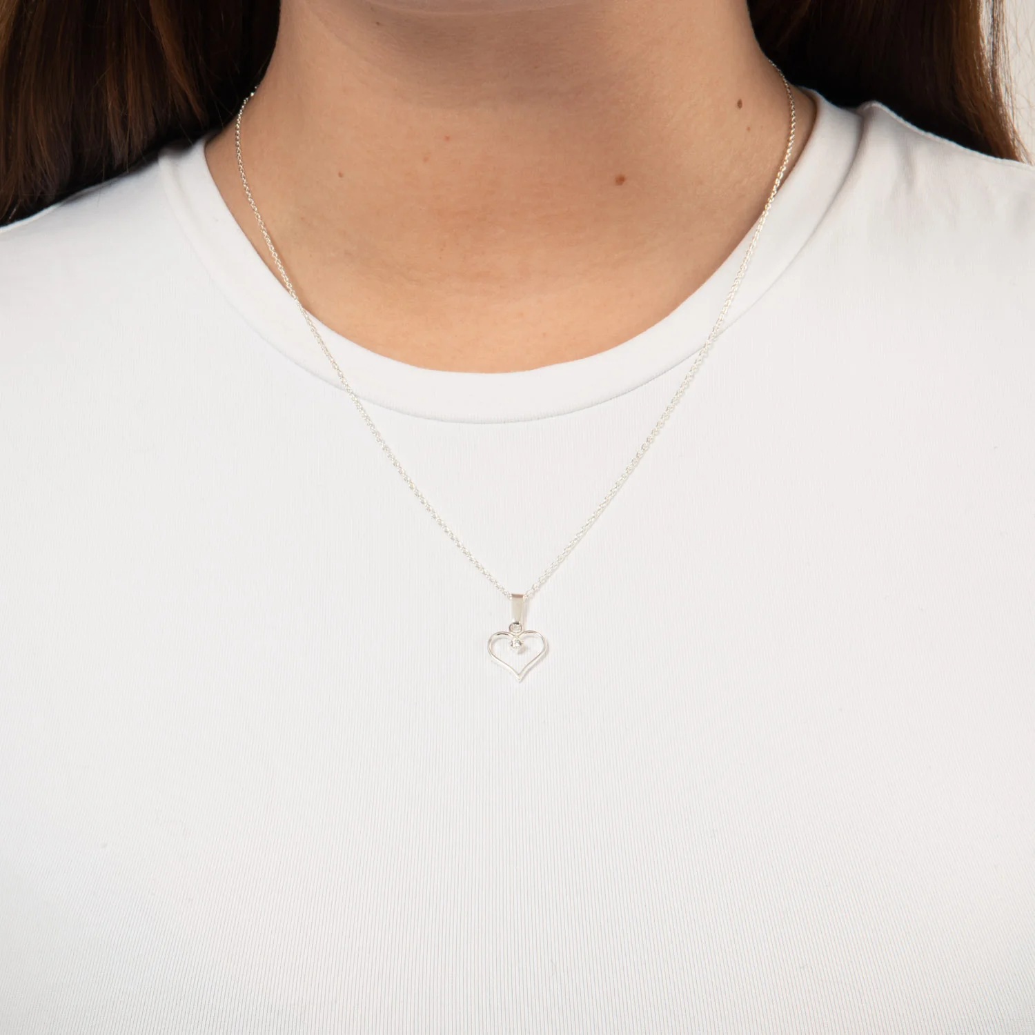 Vibholm SØLV - Hjerte halskæde med zirkonia, 45+5 cm - Sterlingsølv - Image 2