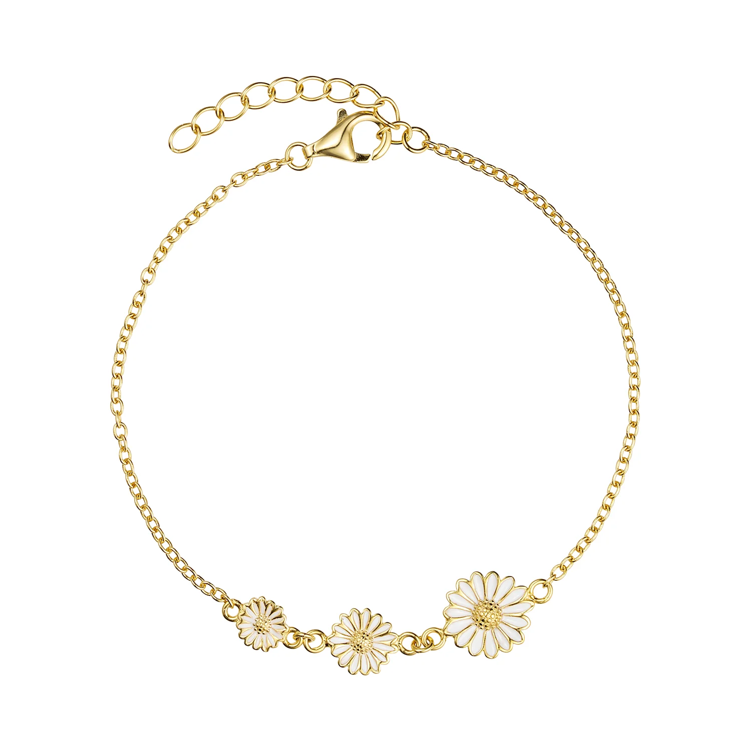 Vibholm SØLV - Marguerit armbånd, 4-9 mm/16+3 cm - Forgyldt sølv