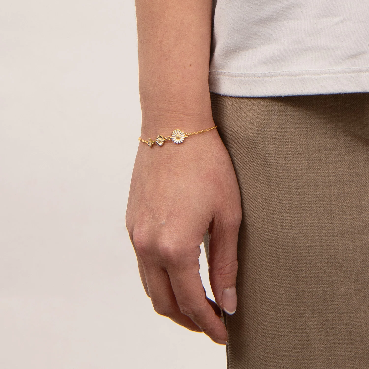 Vibholm SØLV - Marguerit armbånd, 4-9 mm/16+3 cm - Forgyldt sølv - Image 2