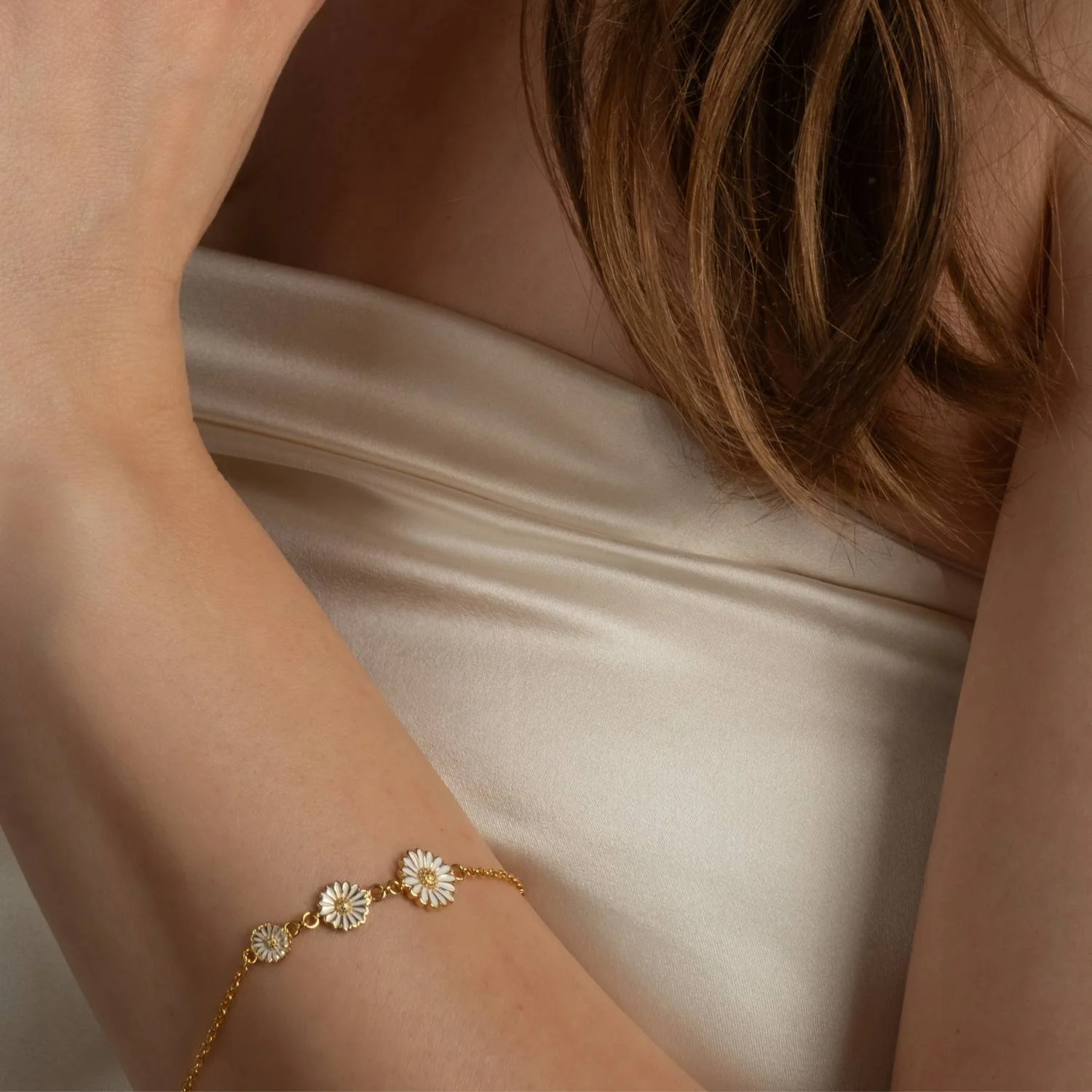 Vibholm SØLV - Marguerit armbånd, 4-9 mm/16+3 cm - Forgyldt sølv - Image 4