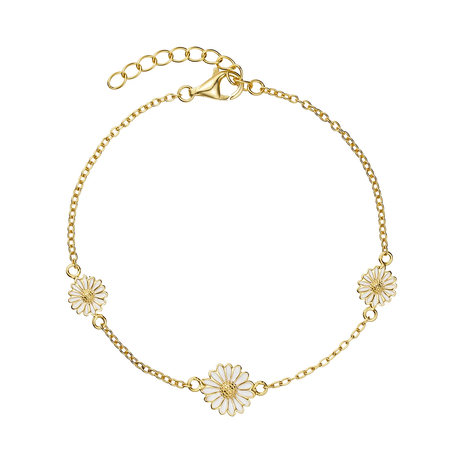 Vibholm SØLV - Marguerit armbånd, 7-9 mm/16+3 cm - Forgyldt sølv