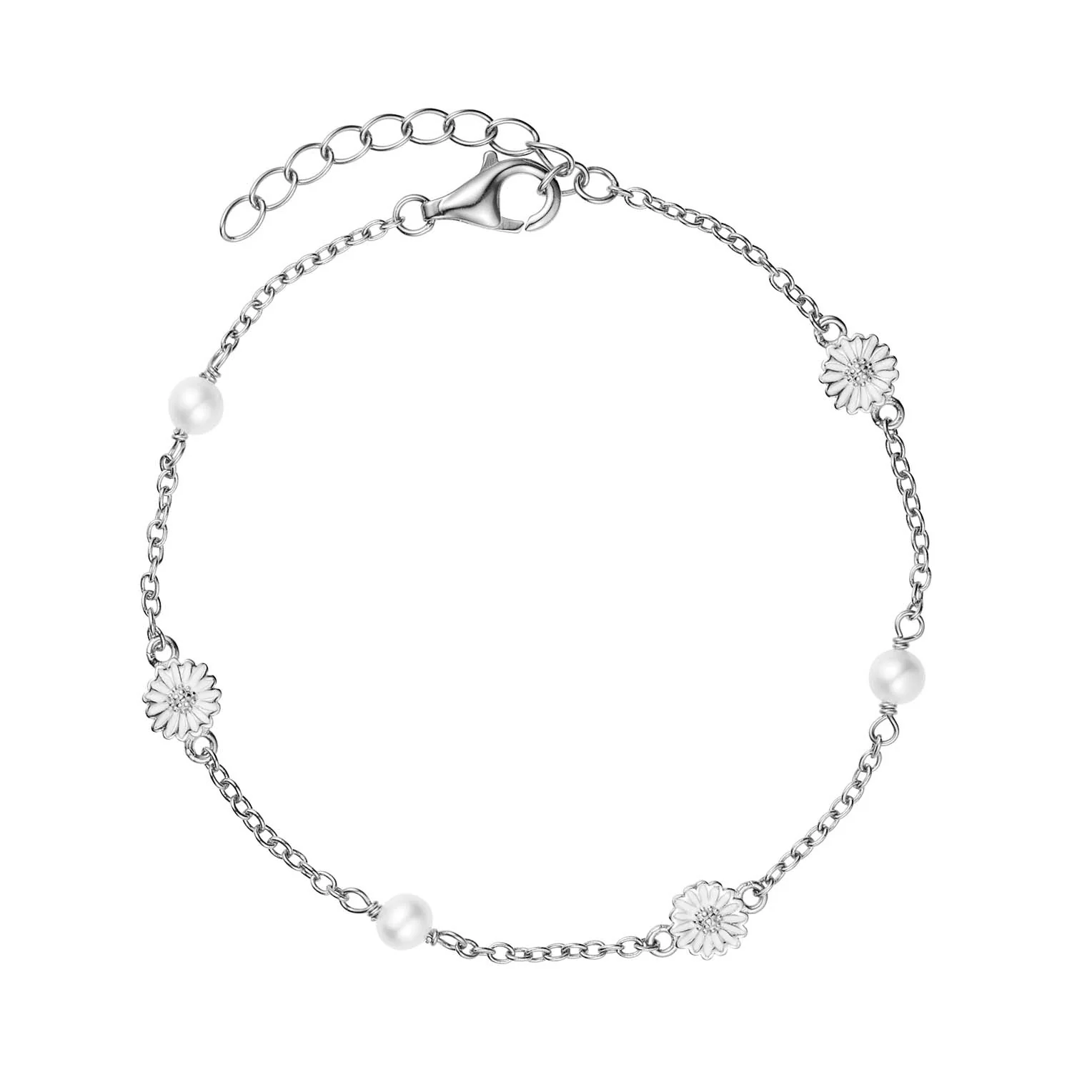 Vibholm SØLV - Marguerit armbånd m. ferskvandsperle, 16+3 cm - Sølv