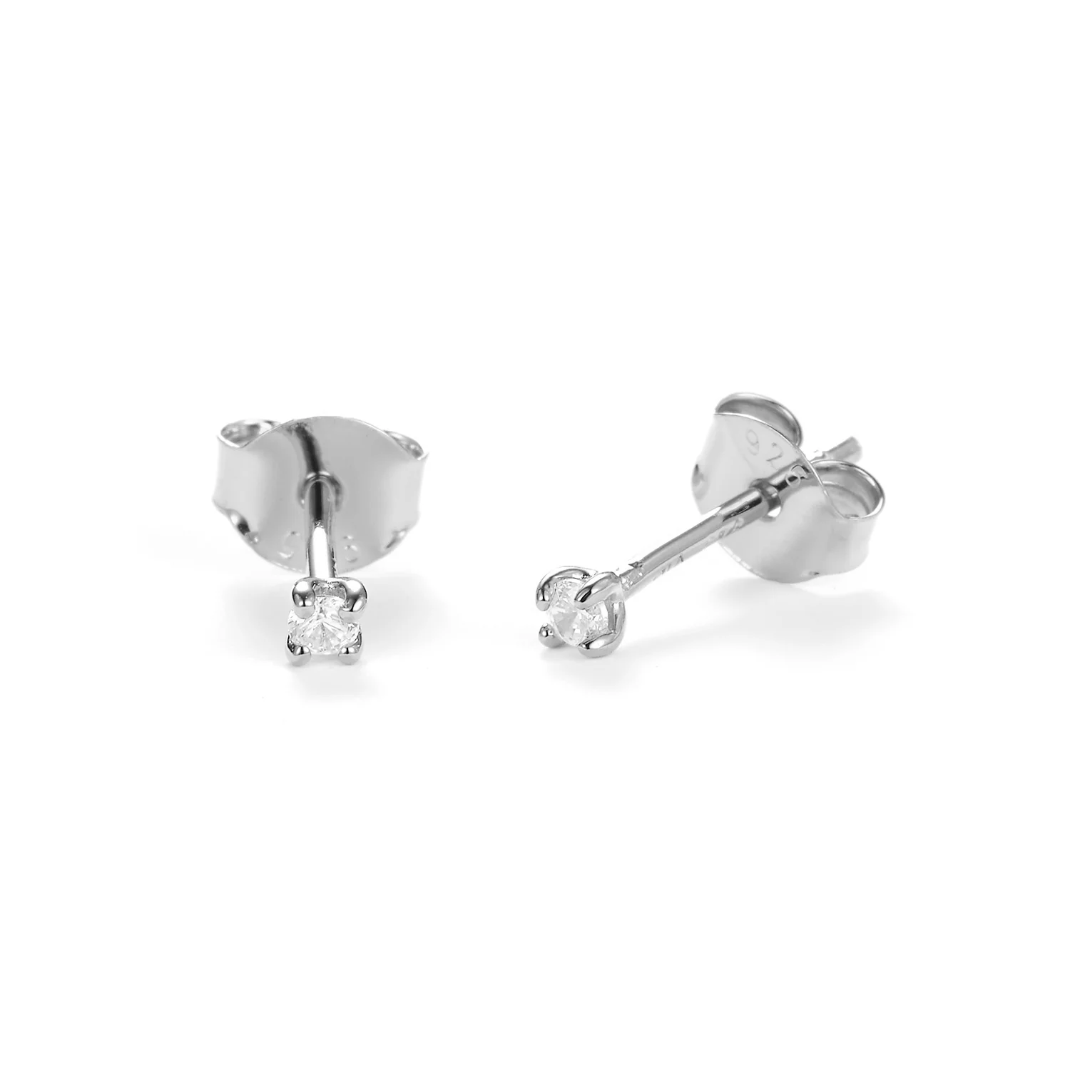 Vibholm SØLV - Zirkonia ørestikker m. 4 grabber, 2 mm - Sølv