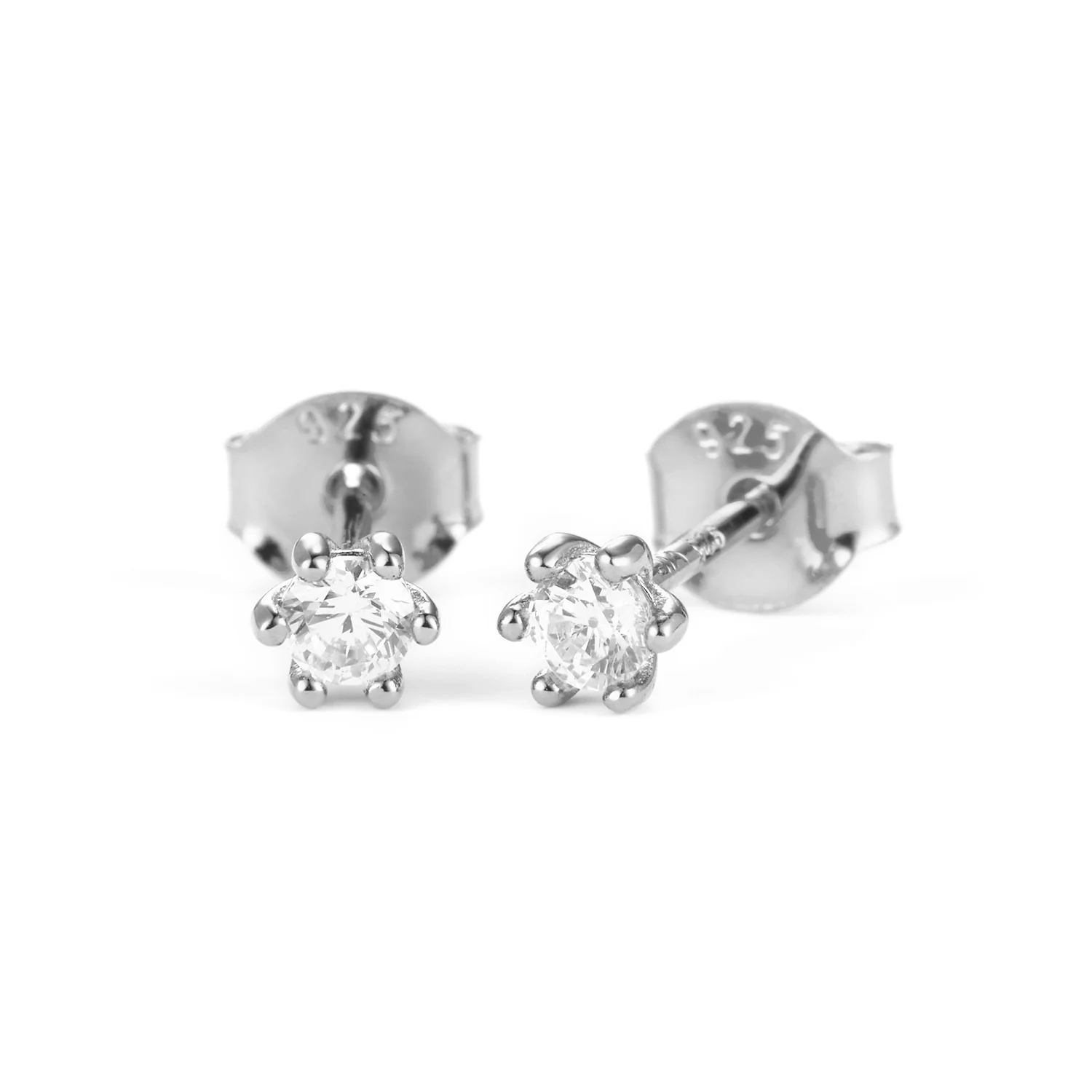 Vibholm SØLV - Zirkonia ørestikker m. 6 grabber, 3 mm - Sølv