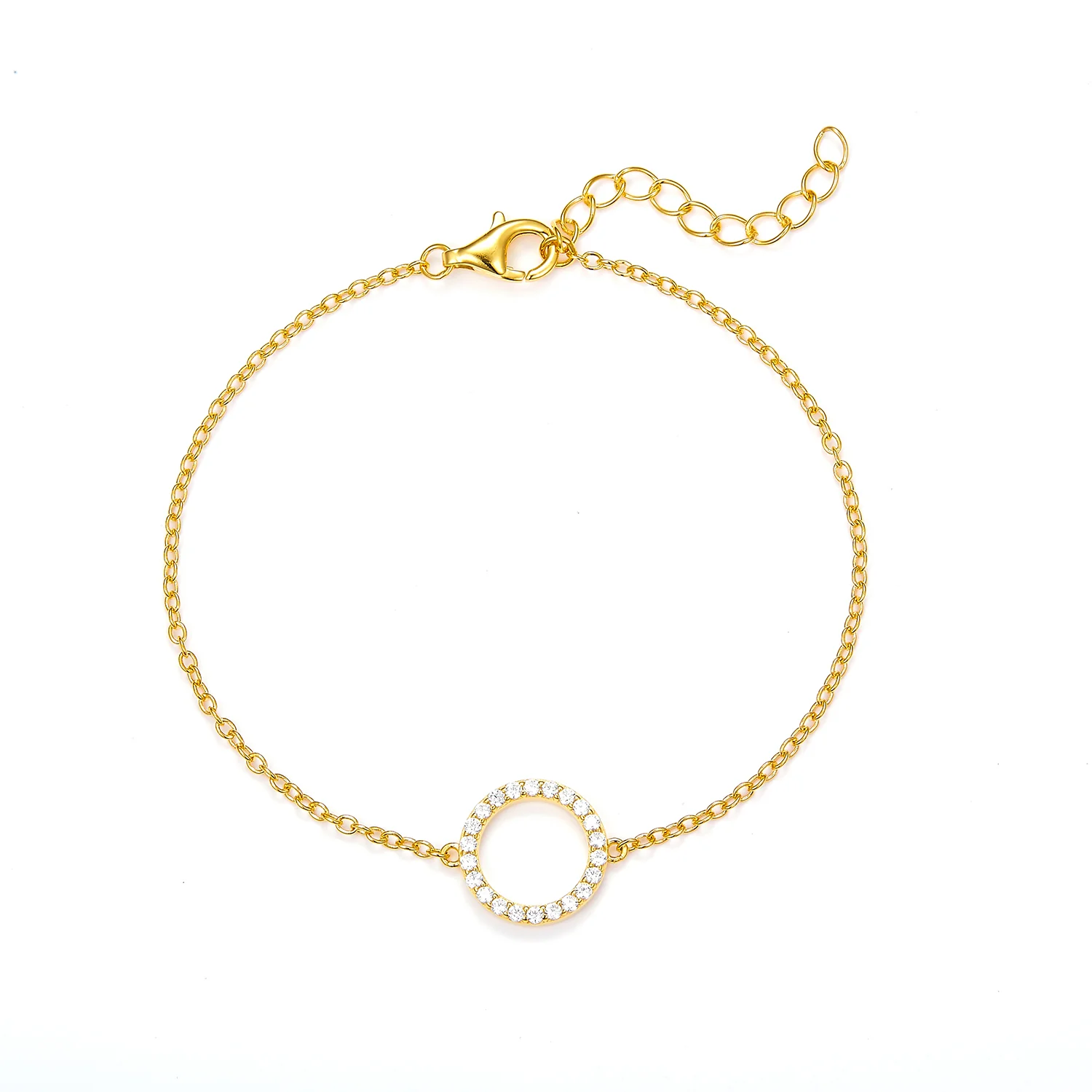 View Jewellery - Circle armbånd m. zirkonia, 16+3 cm - Forgyldt sølv