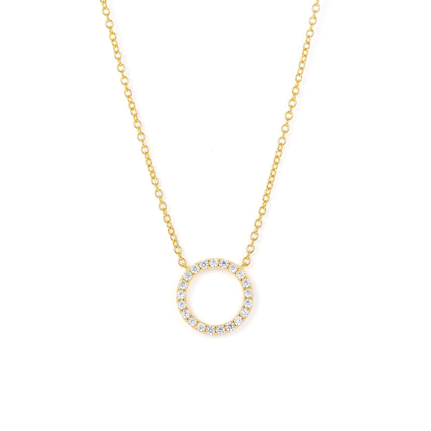 View Jewellery - Circle halskæde m. zirkonia, 42+3 cm - Forgyldt sølv