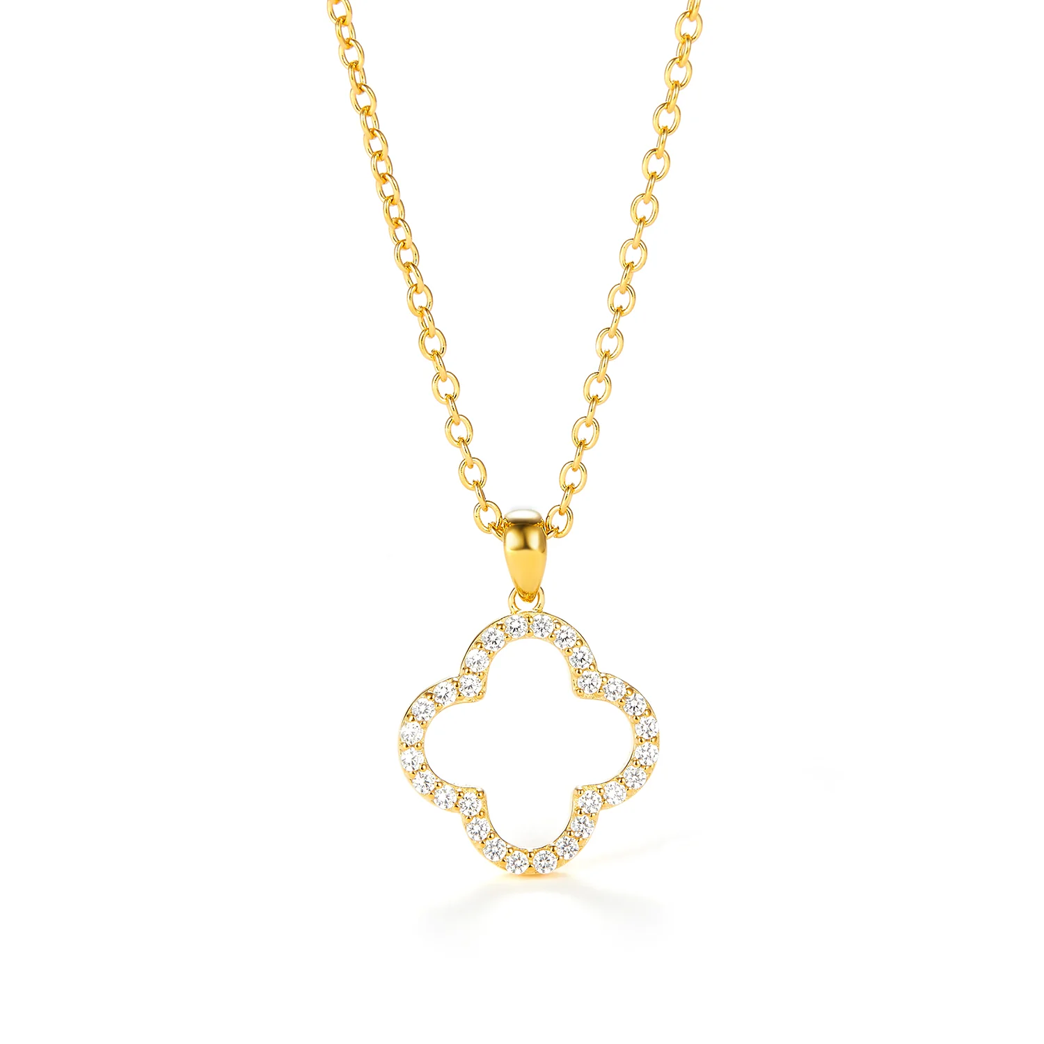 View Jewellery - Clover halskæde m. zirkonia, 42+3 cm - Forgyldt sølv