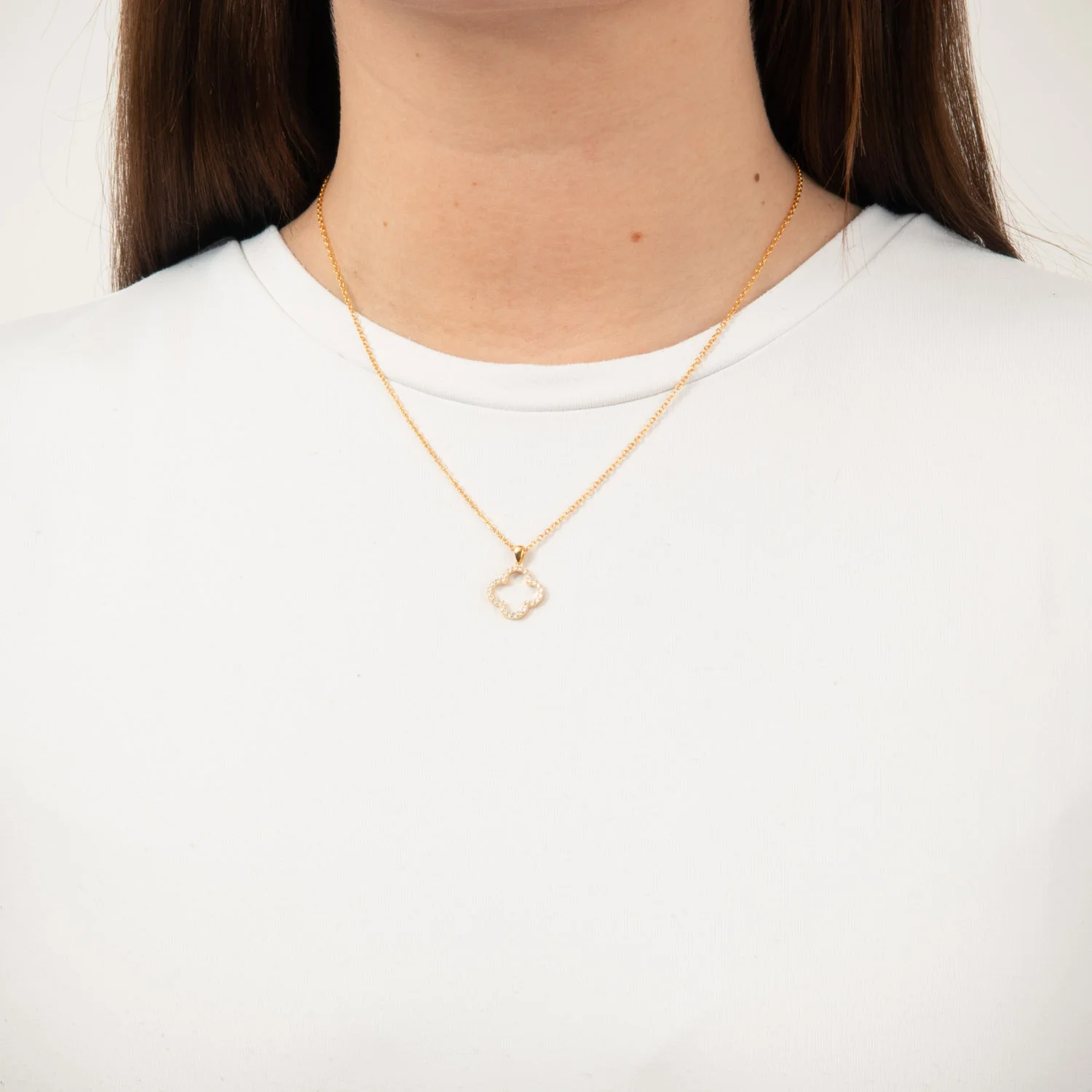 View Jewellery - Clover halskæde m. zirkonia, 42+3 cm - Forgyldt sølv - Image 2