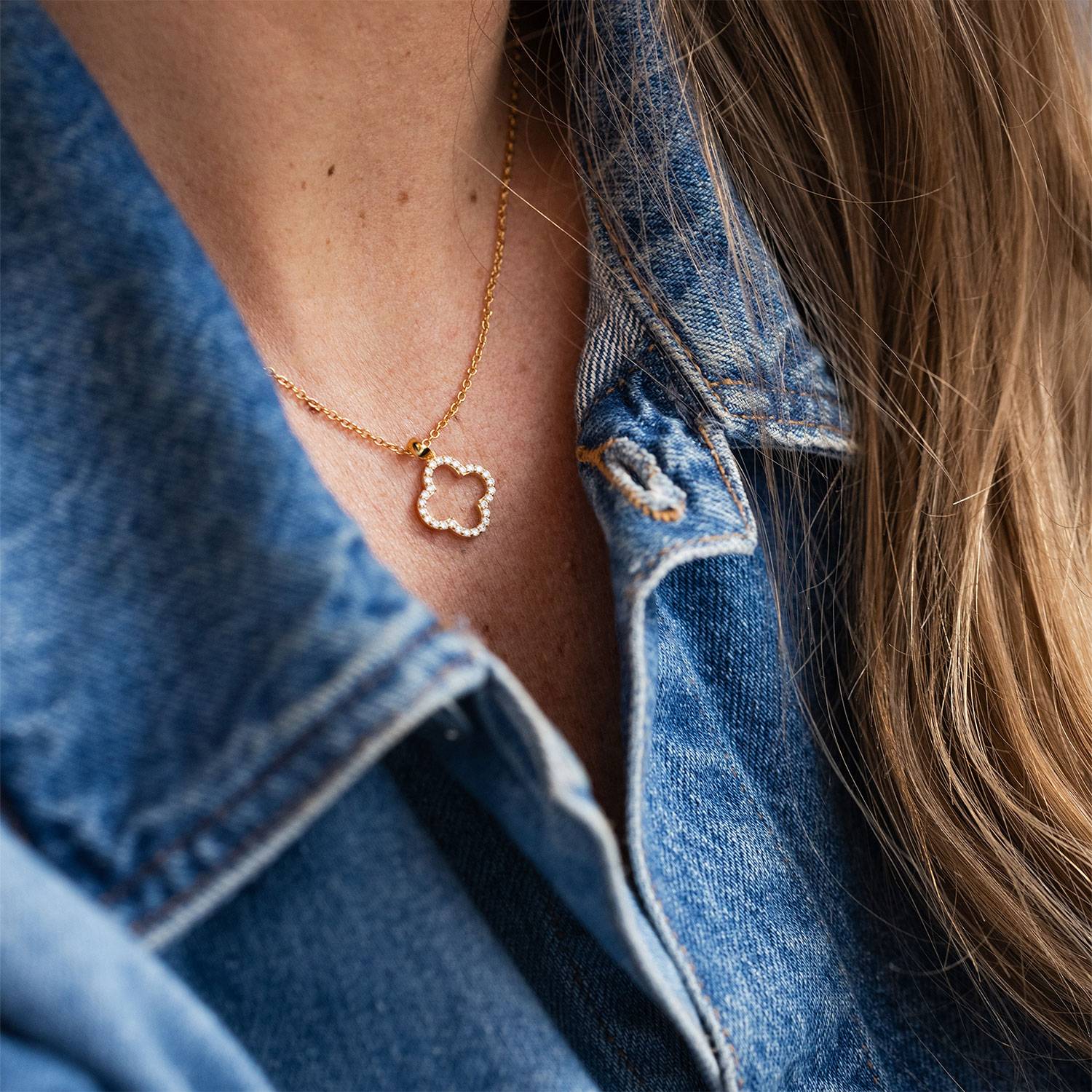 View Jewellery - Clover halskæde m. zirkonia, 42+3 cm - Forgyldt sølv - Image 4