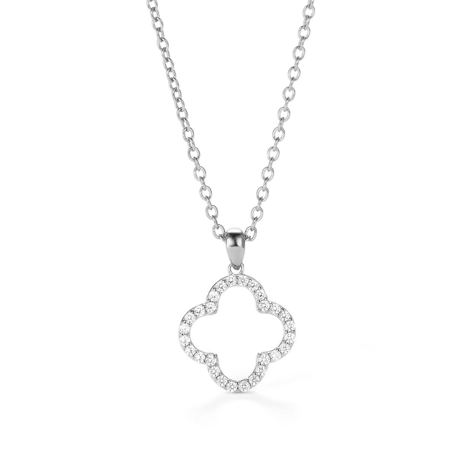 View Jewellery - Clover halskæde m. zirkonia, 42+3 cm - Rhodineret sølv