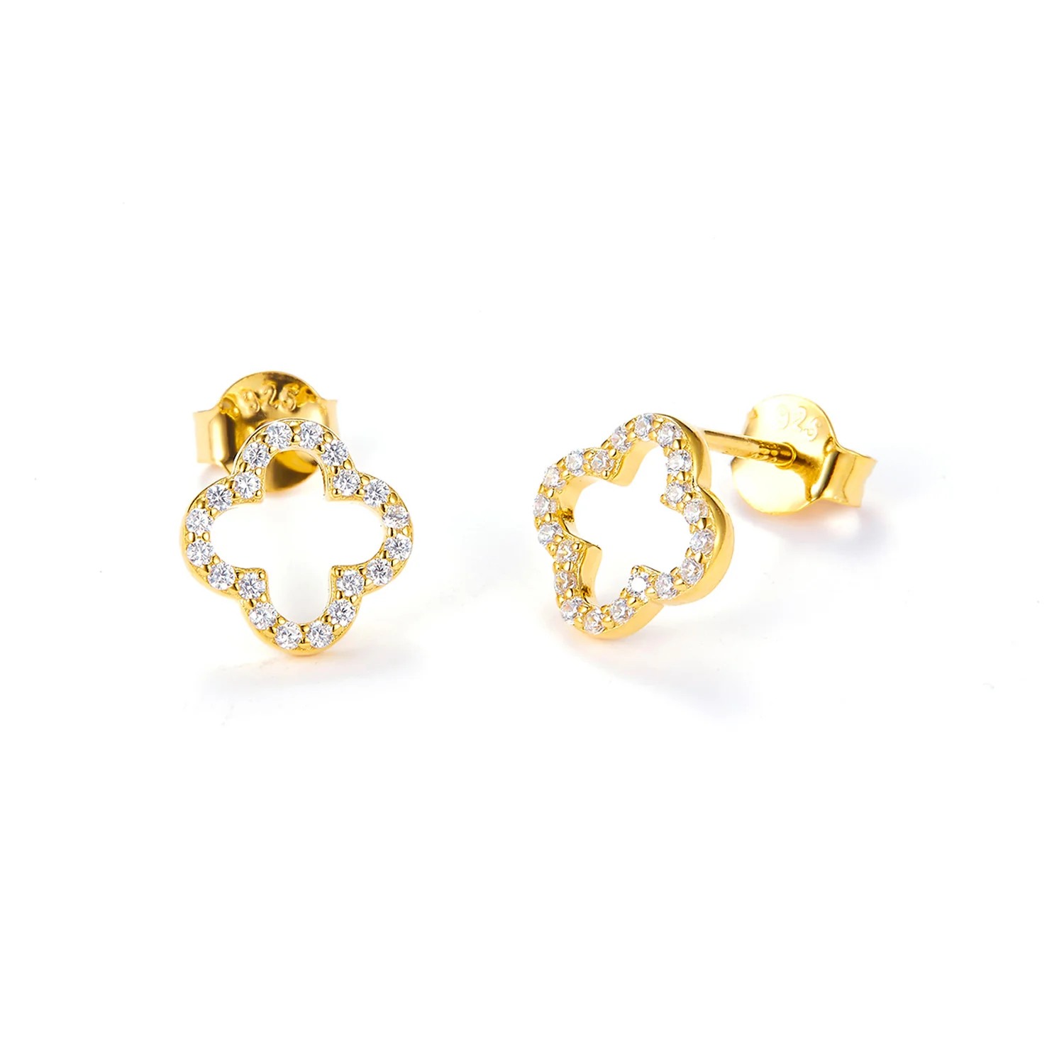 View Jewellery - Clover ørestikker, zirkonia - Forgyldt sølv