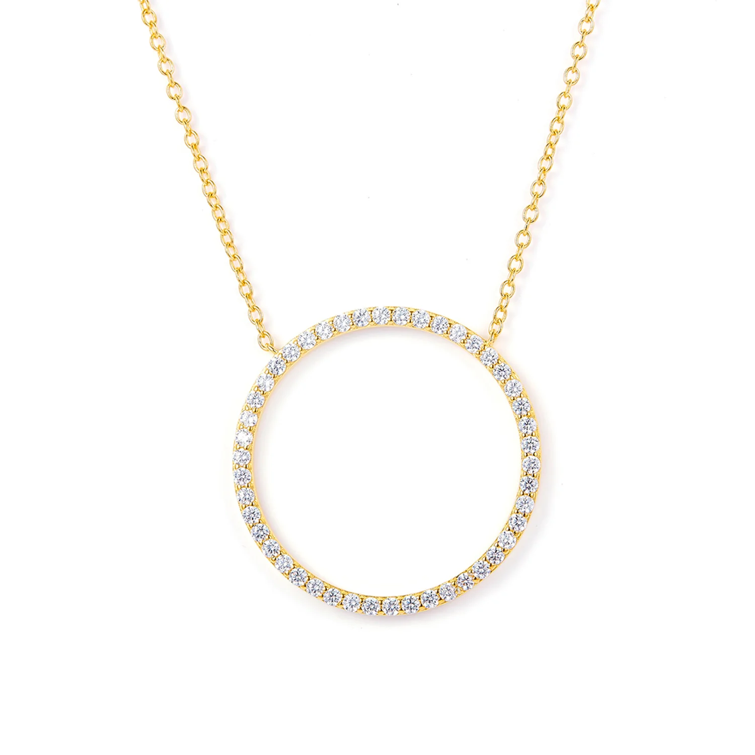View Jewellery - Grande Circle halskæde m. zirkonia, 42+3 cm - Forgyldt sølv