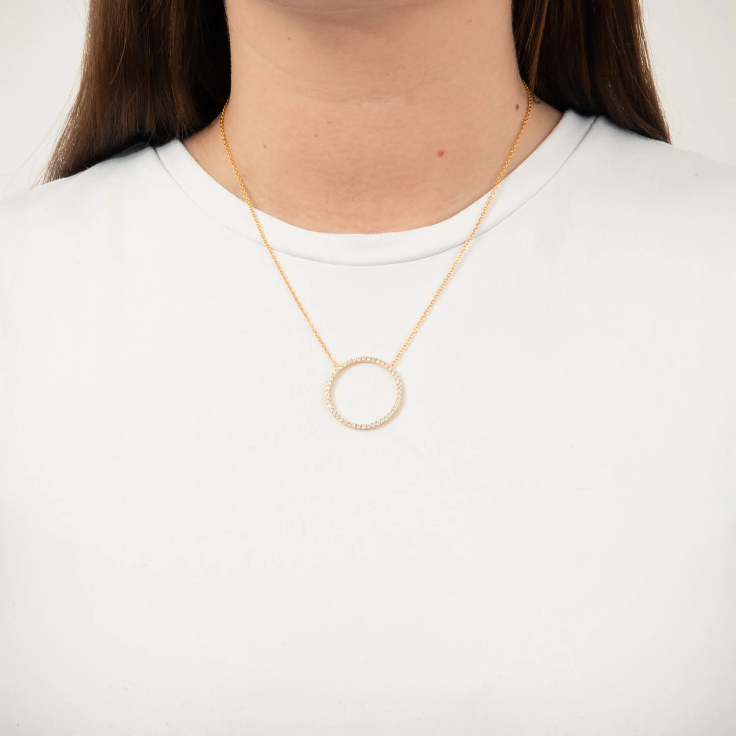 View Jewellery - Grande Circle halskæde m. zirkonia, 42+3 cm - Forgyldt sølv - Image 2
